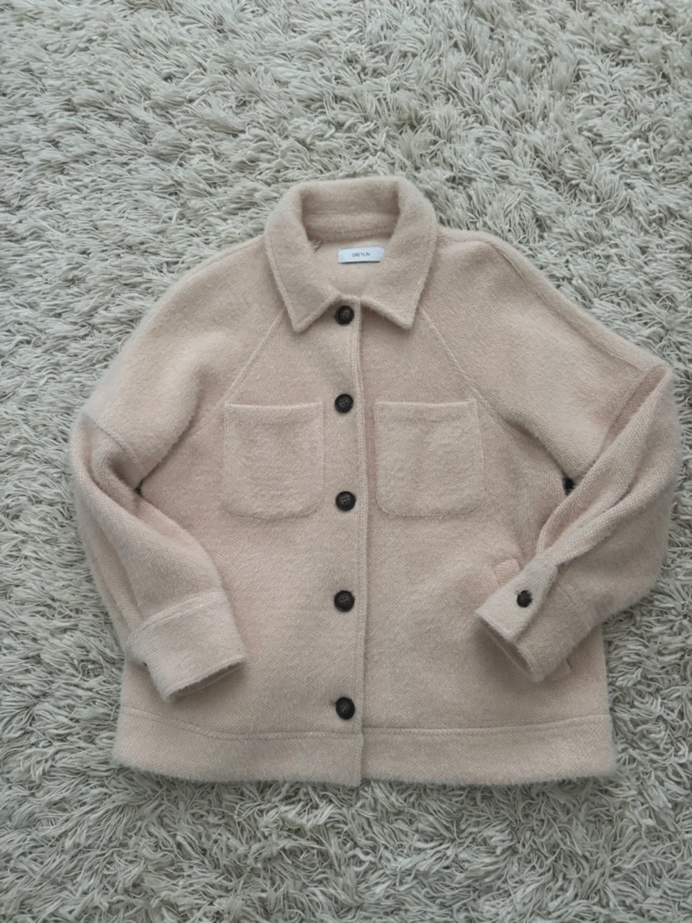Greylin Anthropologie Charley Button-Front Cozy Shacket in Pale Pink/Cream